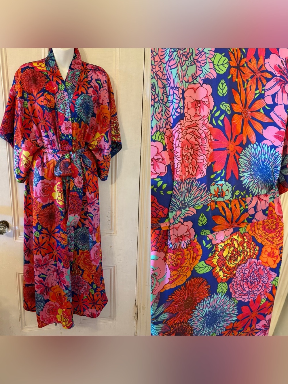 Natori colorful print elegant robe Medium washable